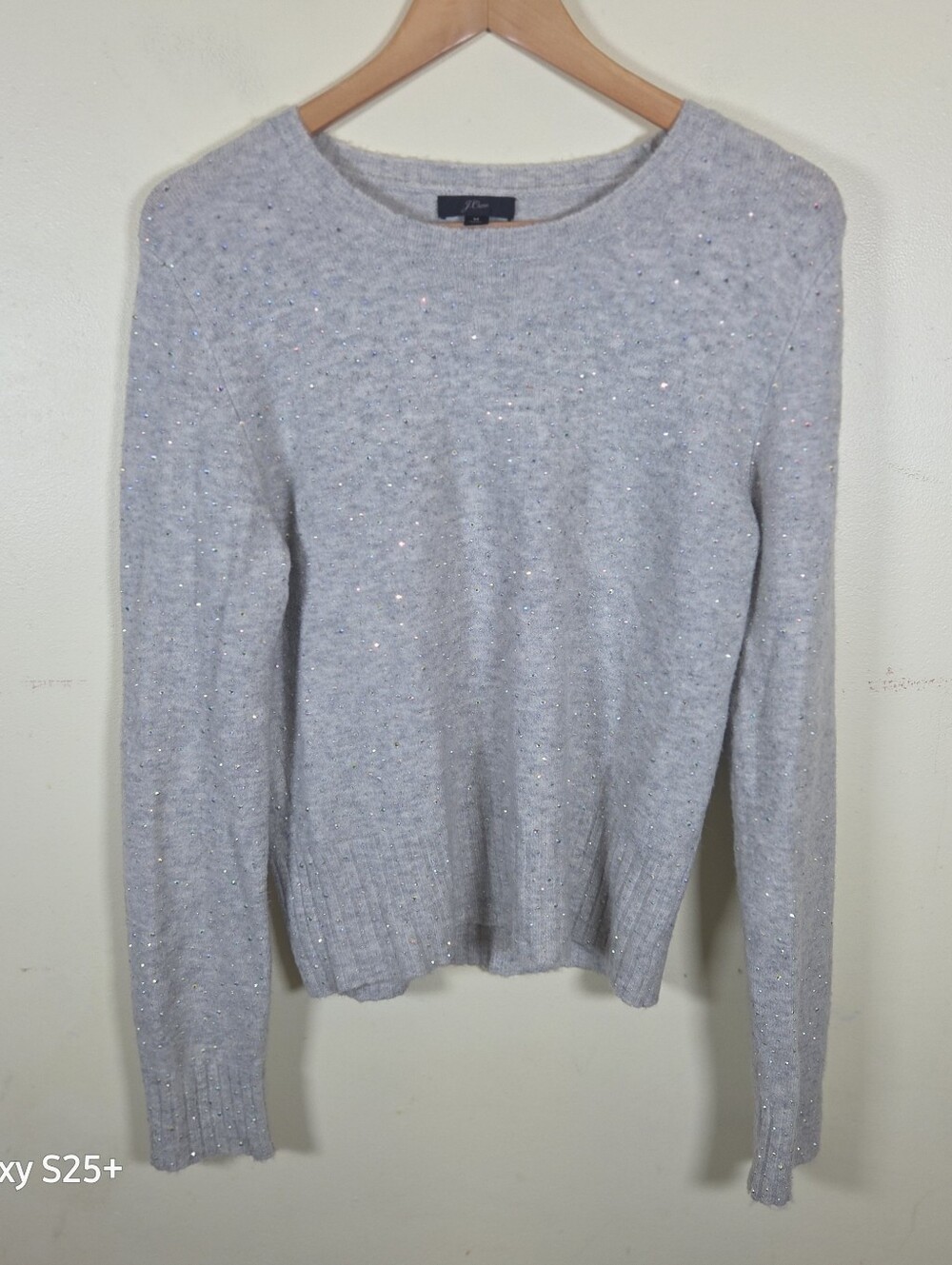 J. Crew Gray Long Sleeve Rhinestone Embellished Alpaca Mix Sweater Womens Medium